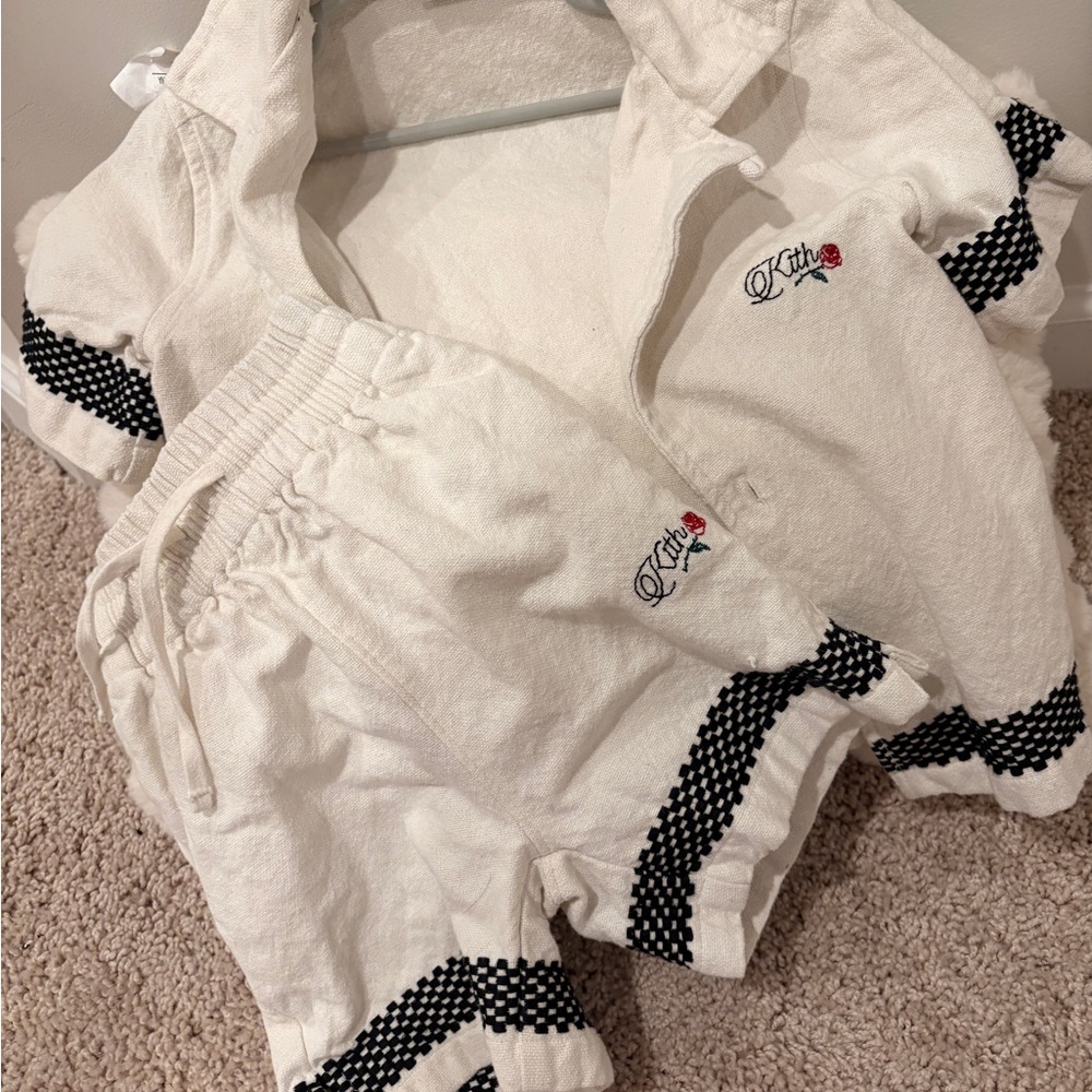 Kith White and Black Embroidered Hoodie and Shorts Set
